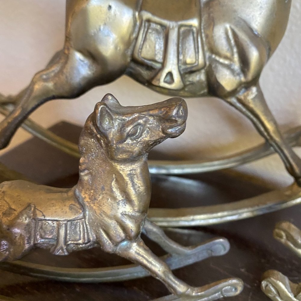 Trio Of Vintage Mid Century Solid Brass Rocking Horses Holiday Decor - Picture 11 of 15